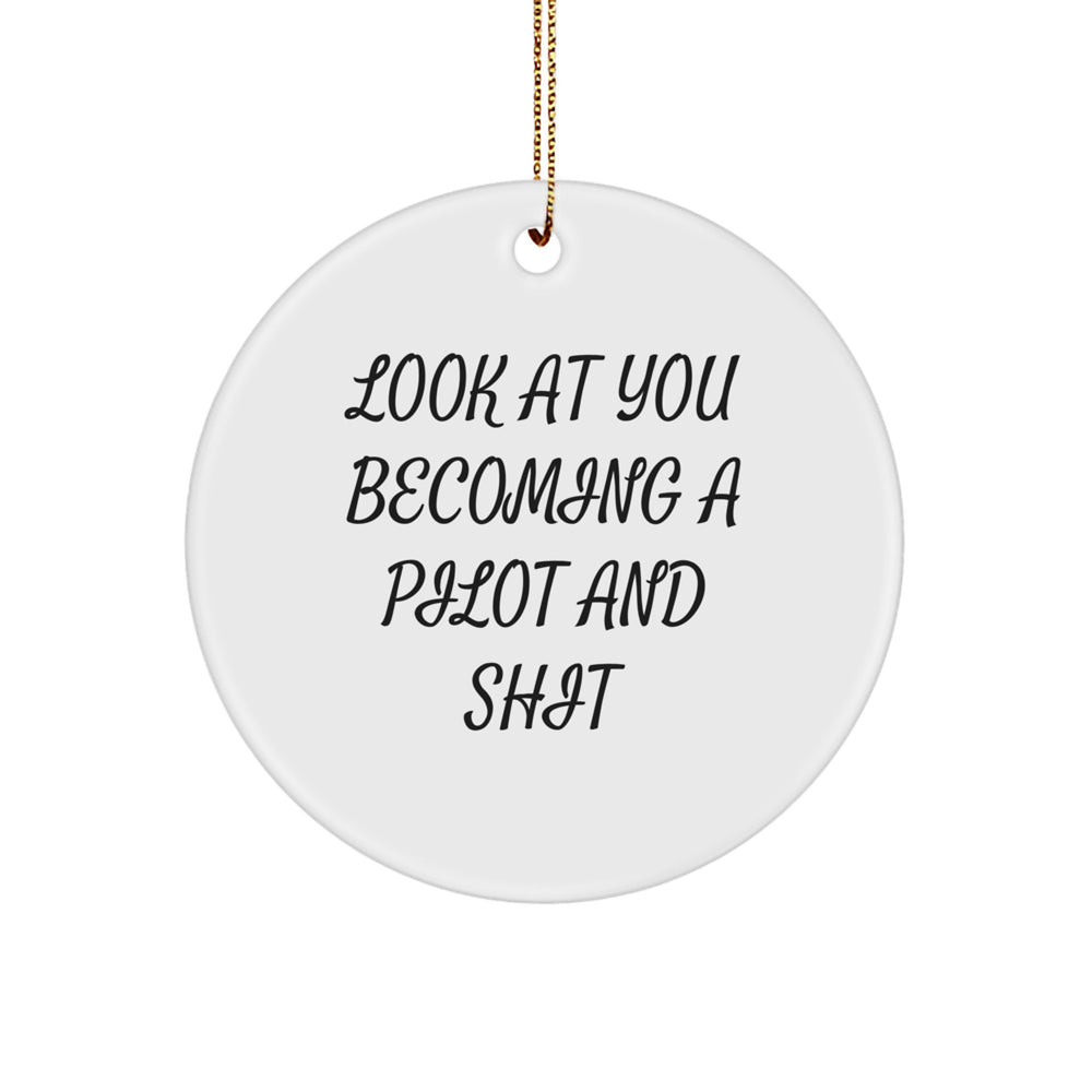 Become a Pilot Gifts for Men, Funny Circle Ornament from Friends, 'Look At You Becoming A Pilot And Shit' Quote, Christmas Unique Pilots' Gift for Coworkers - Image 1