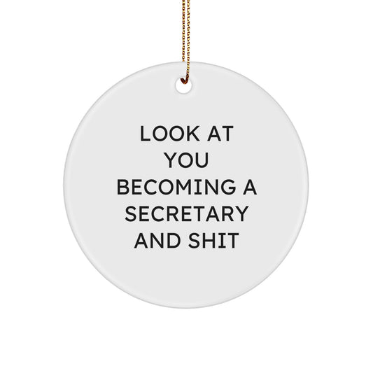 Funny Secretary Christmas Circle Ornament Gifts from Friends for Secretary, 'Look At You Becoming A Secretary And Shit' - Image 1