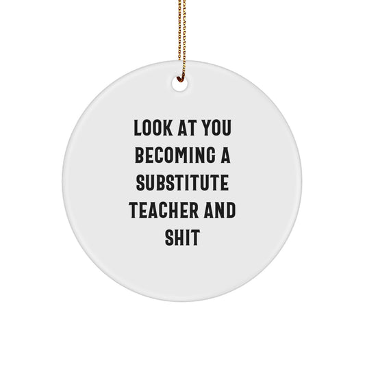 Funny Substitute Teacher Gifts for Men from Friends - Circle Ornament with Look At You Becoming A Substitute Teacher And Shit Quote for Christmas - Image 1
