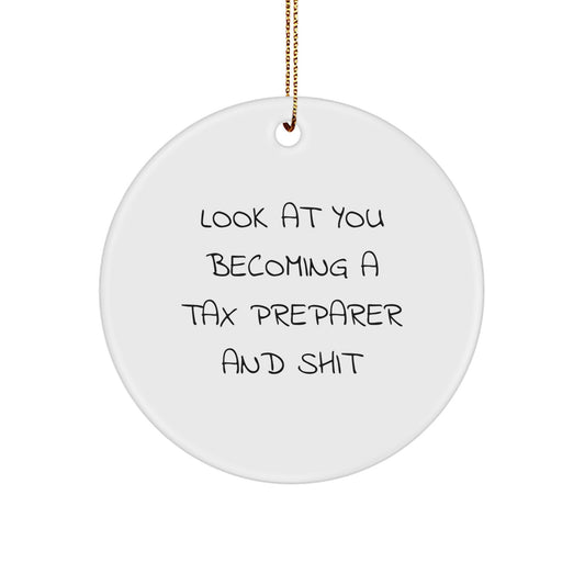Tax Preparer Gifts from Friends, Look at You Becoming a Pro! Funny Circle Ornament for Christmas - Image 1