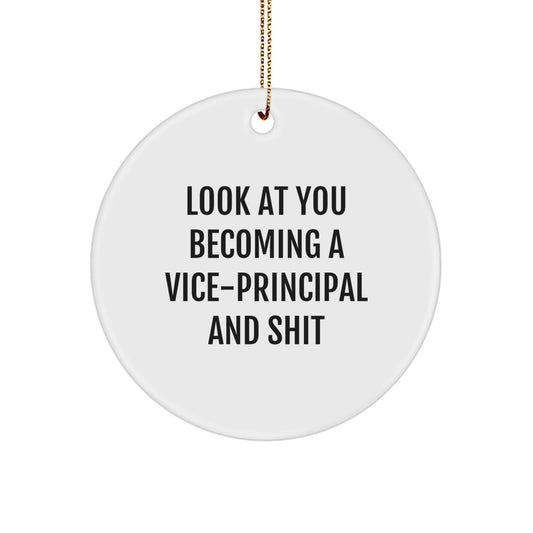 Vice-Principal Gifts from Friends - Funny Circle Ornament for Men, Women, or Coworkers - 'Look At You Becoming A Vice-principal And Shit' Christmas Unique Gifts - Image 1