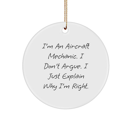 Aircraft Mechanic Gifts from Friends - Funny Quote Circle Ornament for Christmas, Gifts for Men, Unique Circle Shaped Decor - Image 1