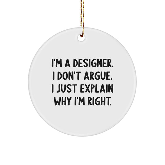 Funny Designer Circle Ornament Gifts from Men to Friends for Christmas - Unique White MDF Christmas Unique Gifts for Designer - Image 1