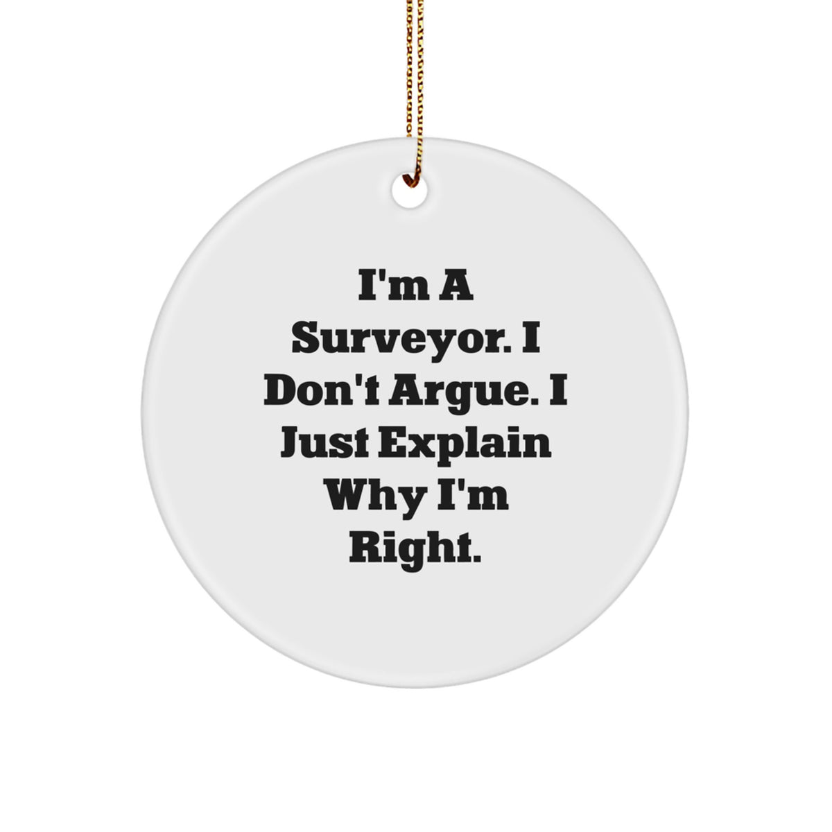 Funny Surveys Gifts for Surveyor Friends - 'I'm A Surveyor. I Don't Argue. I Just Explain Why I'm Right.' Circle Ornament for Christmas - Image 1