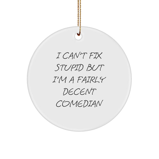 Funny Comedian Gifts for Men from Comedian Friends - I Can't Fix Stupid Circle Ornament, Christmas Decorations - Image 1