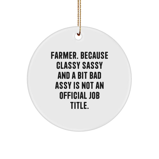 Funny Farmer Gifts: Circle Ornament with Sass, Ideal Gifts from Men to Farmer Friends, Gifts for Christmas, Farmer Quote, Unique Circle Ornament, MDF, Gold Cord - Image 1