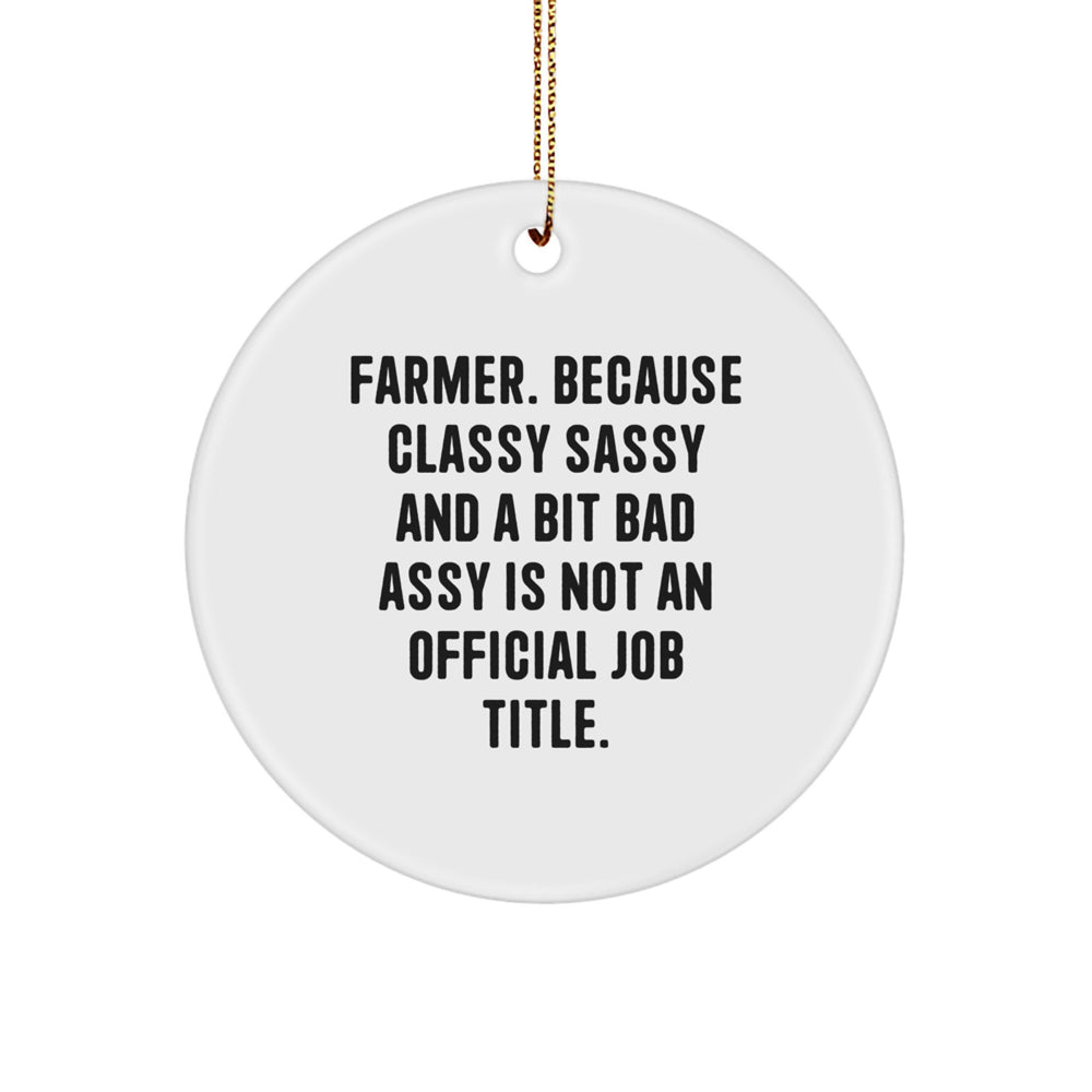Funny Farmer Gifts: Circle Ornament with Sass, Ideal Gifts from Men to Farmer Friends, Gifts for Christmas, Farmer Quote, Unique Circle Ornament, MDF, Gold Cord - Image 1
