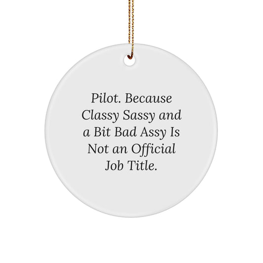 Pilot Gifts from Friends - Circle Ornament with Quote 'Pilot. Because Classy Sassy And A Bit Fearlessy Is Not An Official Job Title.' for Christmas - Image 1