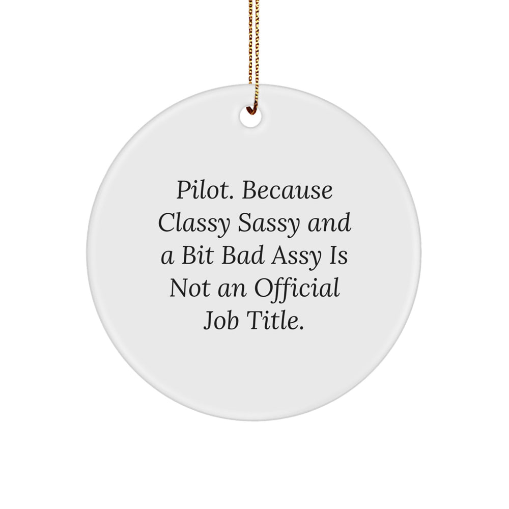 Pilot Gifts from Friends - Circle Ornament with Quote 'Pilot. Because Classy Sassy And A Bit Fearlessy Is Not An Official Job Title.' for Christmas - Image 1