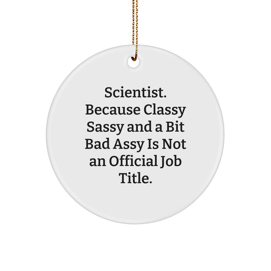 Funny Scientist Gifts, Circle Ornament with Sassy Quote, Gifts from Men to Scientist Friends for Christmas, 2.75" White Circle Ornament - Image 1