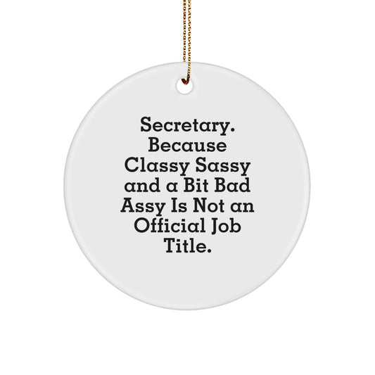Funny Secretary Gifts - 'Secretary. Because Classy Sassy And A Bit Fearlessy Is Not An Official Job Title.' Circle Ornament from Friends, Family, or Coworkers for Christmas - Image 1