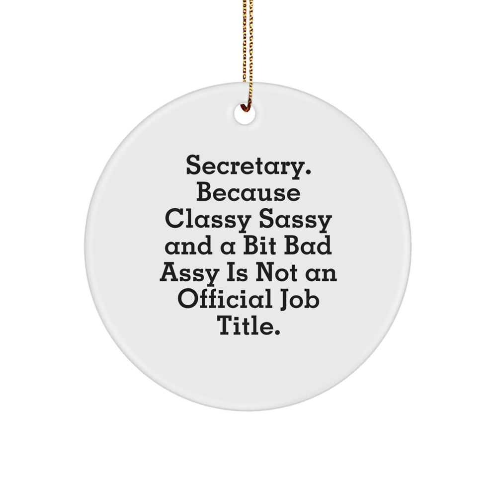 Funny Secretary Gifts - 'Secretary. Because Classy Sassy And A Bit Fearlessy Is Not An Official Job Title.' Circle Ornament from Friends, Family, or Coworkers for Christmas - Image 1