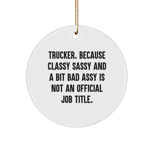Trucker Gifts from Men - Funny Circle Ornament for Trucker, Christmas Unique Gifts for Friends, Coworkers or Family - Image 1