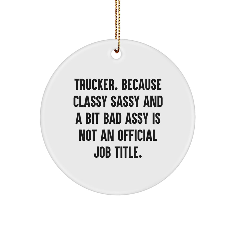 Trucker Gifts from Men - Funny Circle Ornament for Trucker, Christmas Unique Gifts for Friends, Coworkers or Family - Image 1