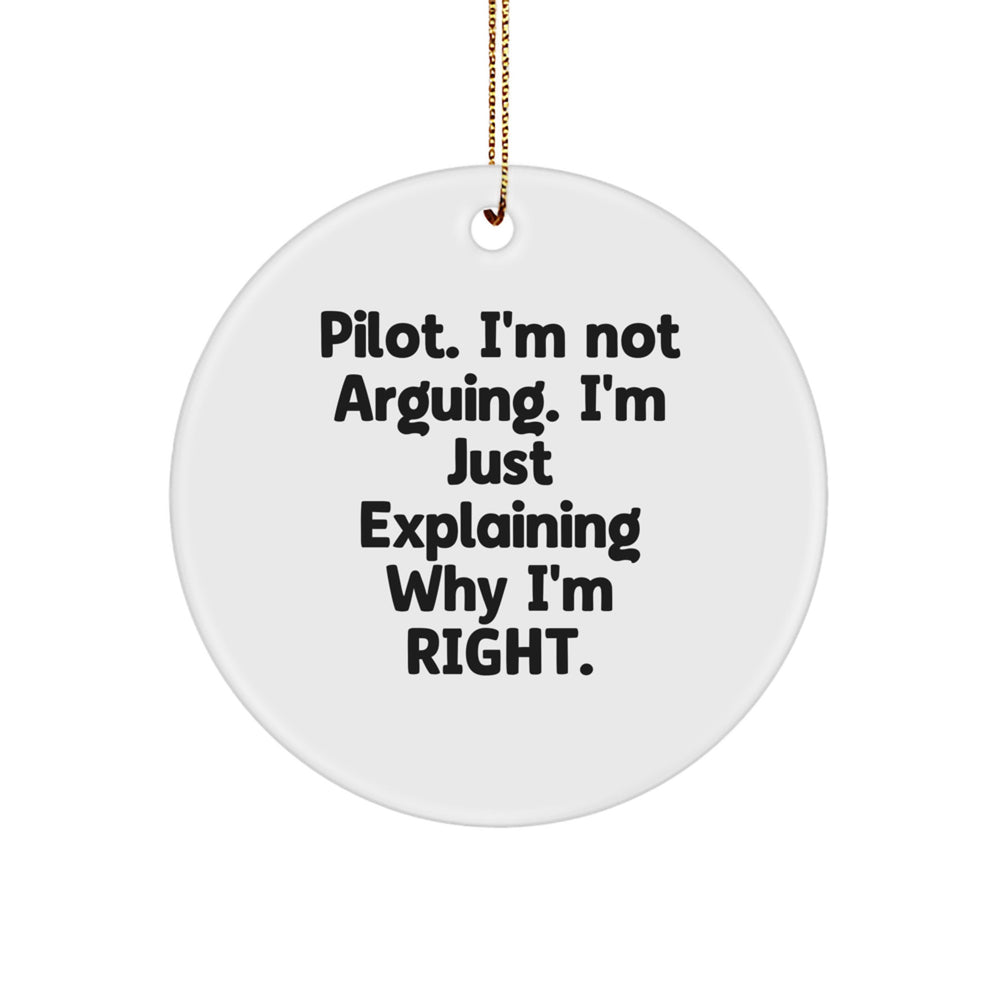 Pilot Gifts from Friends - Funny Circle Ornament for Christmas, 'I'm Not Arguing, I'm Just Explaining Why I'm Right' - Unique Pilot Ornament - Image 1