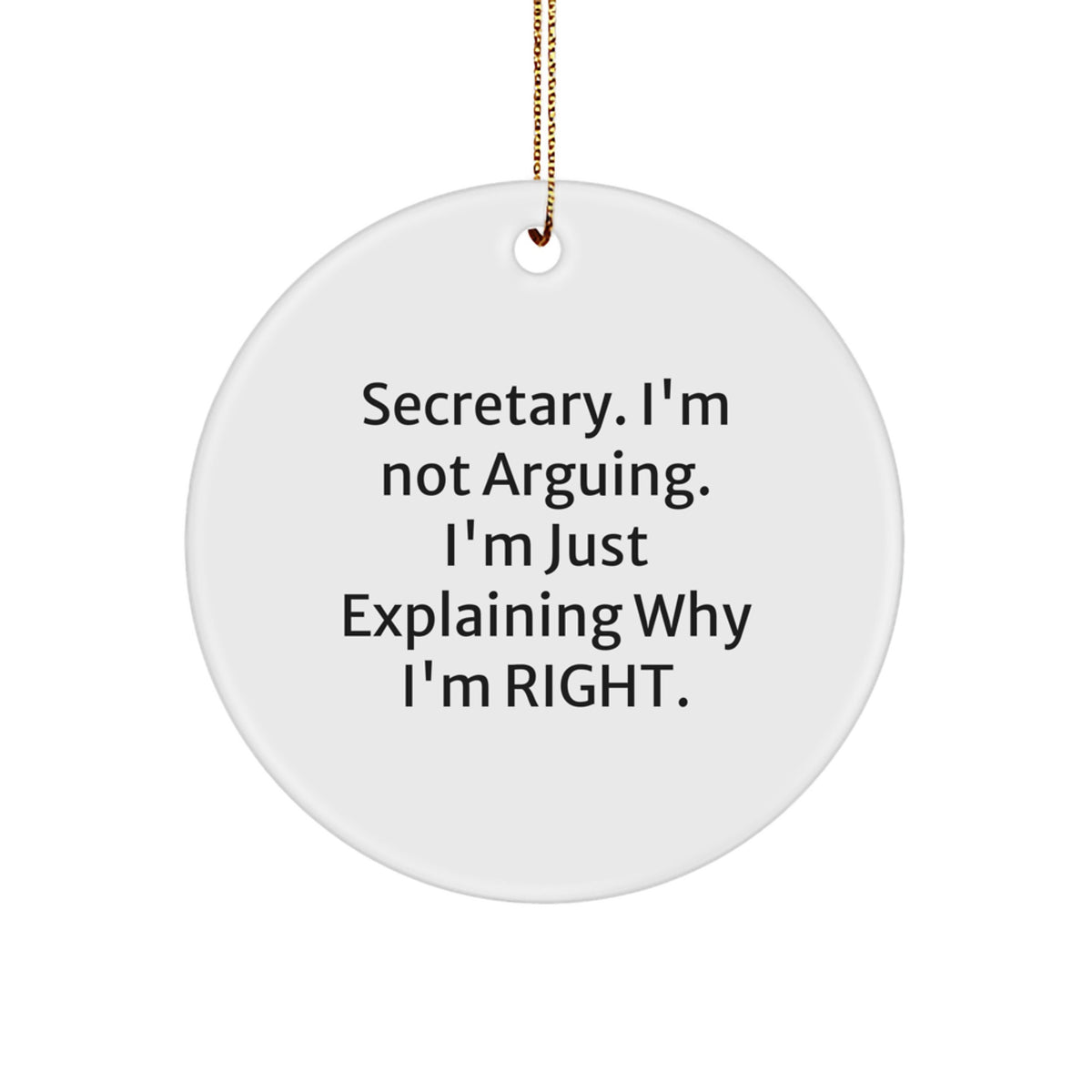 Funny Secretary Quotes Circle Ornament, Gifts from Men to Secretary, Secretary Gifts for Christmas, 'Secretary I'm Not Arguing I'm Just Explaining Why I'm Right', Circle Ornament - Image 1