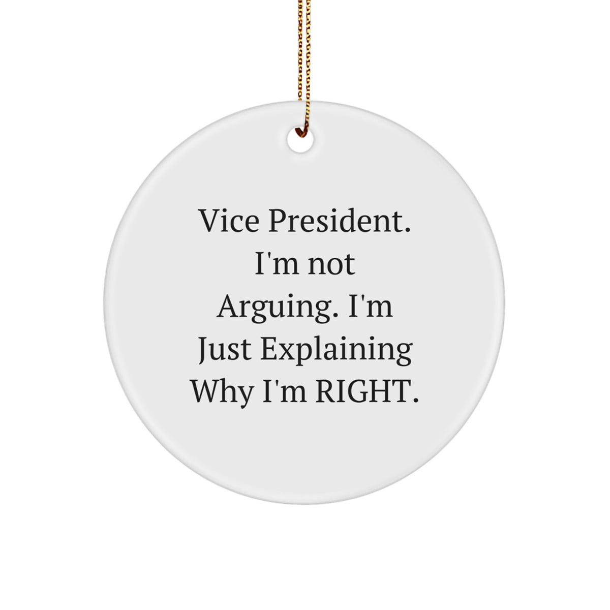 Funny Vice President Gifts from Friends - 'I'm Not Arguing. I'm Just Explaining Why I'm Right.' Circle Ornament for Christmas Unique Gifts - Image 1