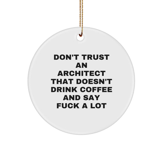 Funny Architect Gifts - 'Don't Trust' Circle Ornament, White, 2.75'' Tall, MDF Material, Gold Cord, Christmas Memorable Present for Men, Women, Friends, Coworkers, Family - Image 1
