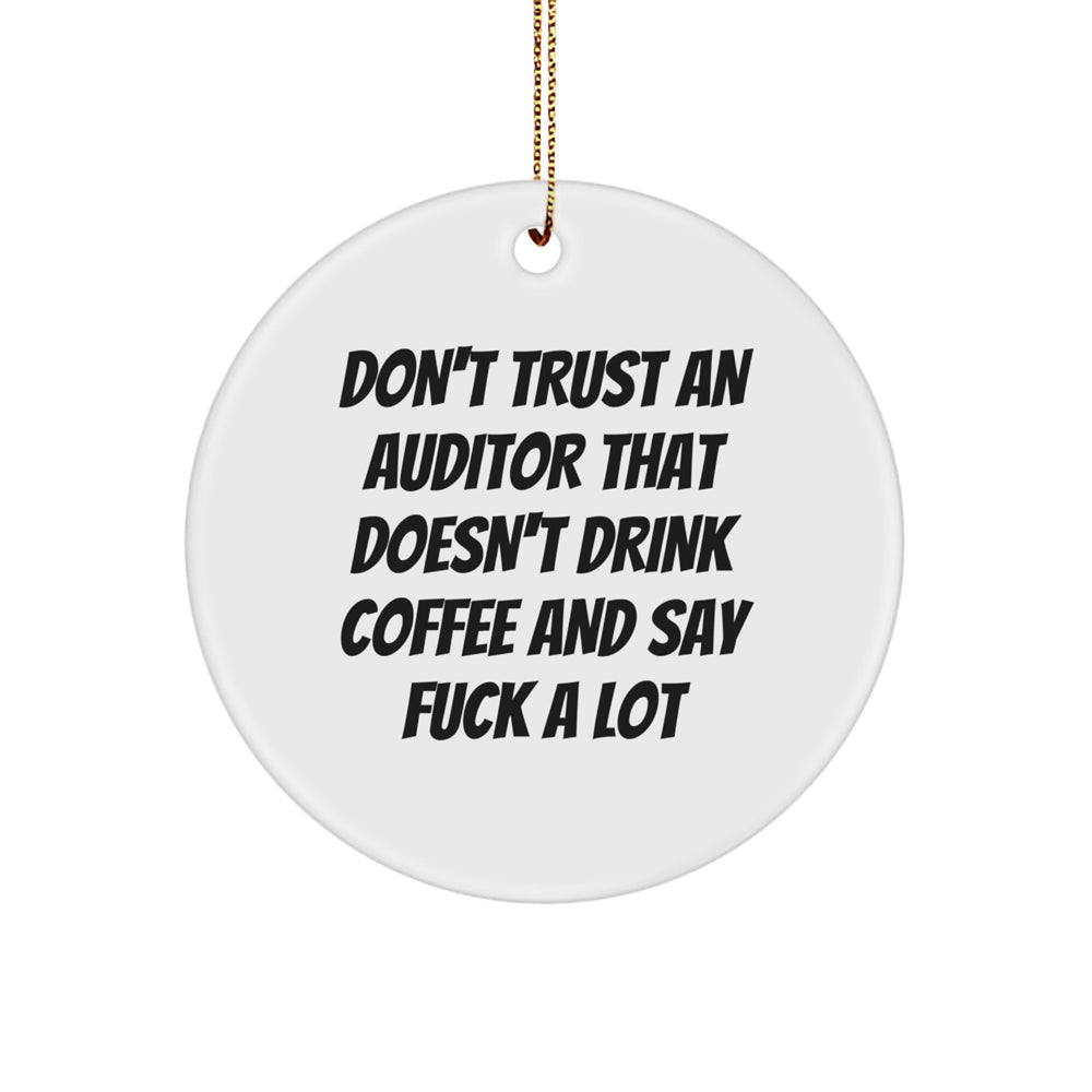 Funny Auditor Gifts from Friends - 'Don't Trust An Auditor' Circle Ornament for Christmas - Image 1