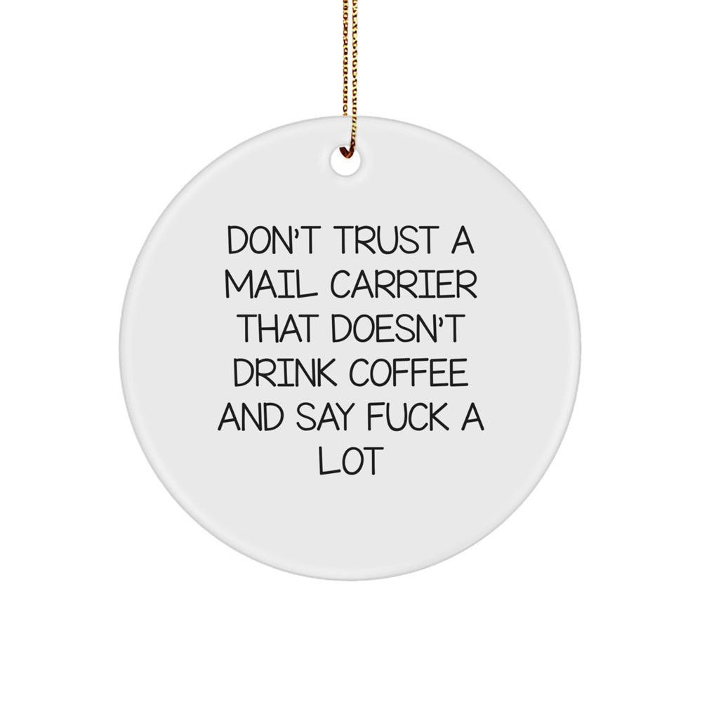 Funny Mail Carrier Gifts from Friends and Family for Christmas - 'Don't Trust a Mail Carrier...' Circle Ornament - Image 1