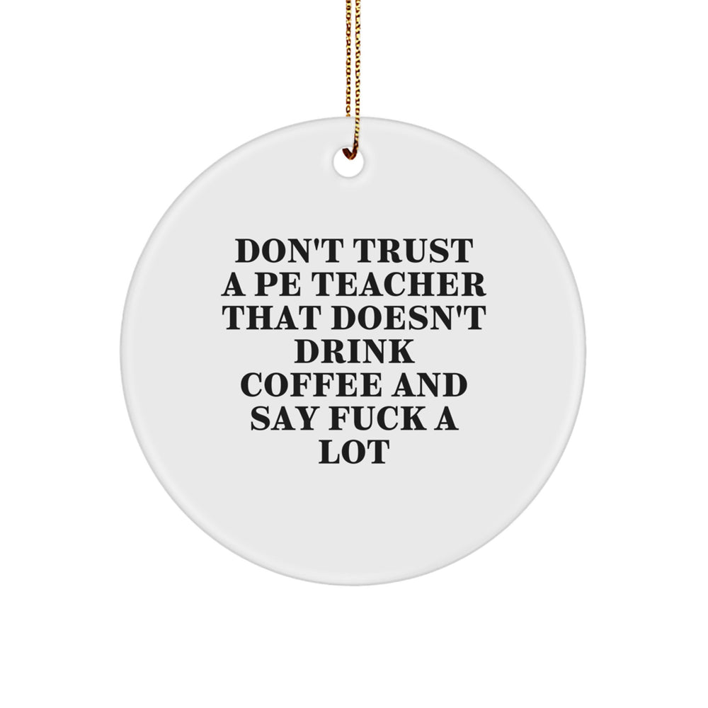 Funny PE Teacher Gifts for Her, Circle Ornament with 'Don't Trust A Pe Teacher That Doesn't Drink Coffee And Say F--k A Lot' Quote, Christmas Unique Gifts from Family - Image 1