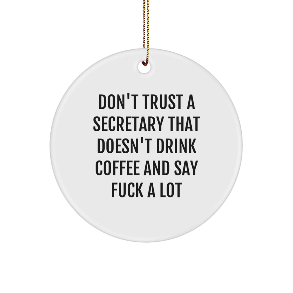 Funny Secretary Gifts from Friends to Say 'Don't Trust A Secretary That Doesn't Drink Coffee And Say F--k A Lot' - Christmas Circle Ornament - Image 1