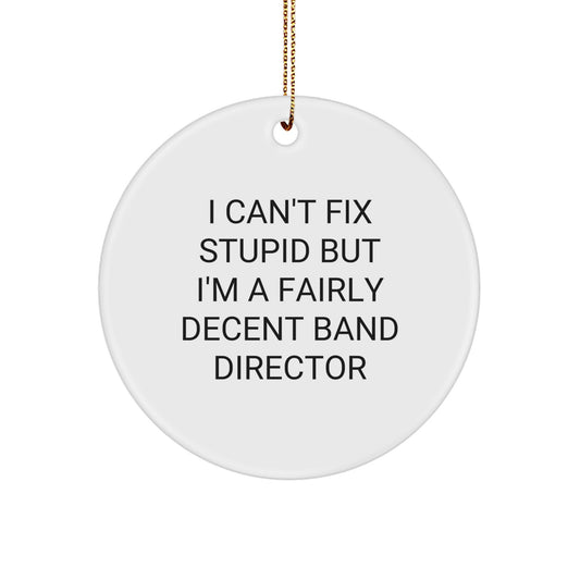 Funny Band Director Gifts from Friends, I Can't Fix Stupid But I'm A Fairly Decent Band Director, Christmas Unique Circle Ornament for Band Director - Image 1