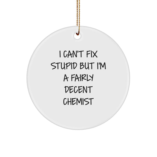 Funny Chemist Gifts from Friends - I Can't Fix Stupid But I'm A Fairly Decent Chemist - Circle Ornament for Chemist Men, Women, Family, Coworkers, Friends - Image 1
