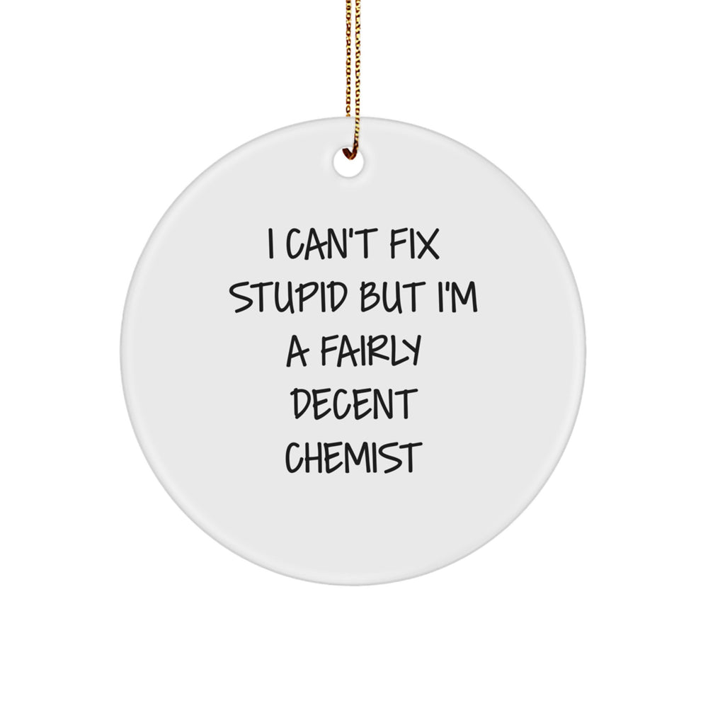 Funny Chemist Gifts from Friends - I Can't Fix Stupid But I'm A Fairly Decent Chemist - Circle Ornament for Chemist Men, Women, Family, Coworkers, Friends - Image 1