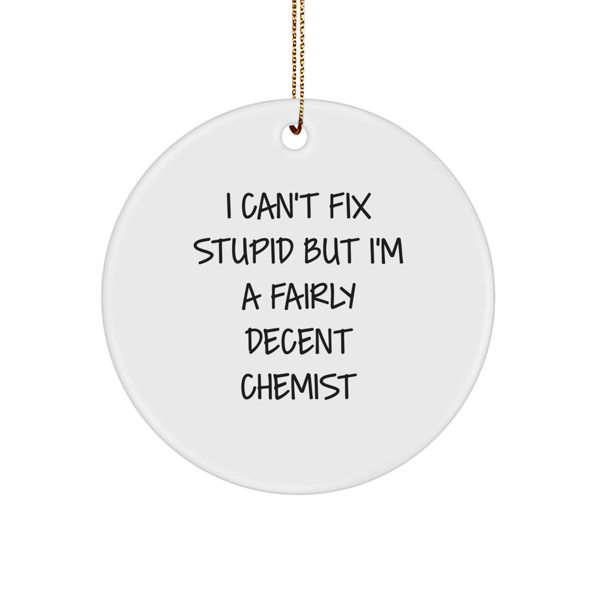Funny Chemist Gifts from Friends - I Can't Fix Stupid But I'm A Fairly Decent Chemist - Circle Ornament for Chemist Men, Women, Family, Coworkers, Friends - Image 1