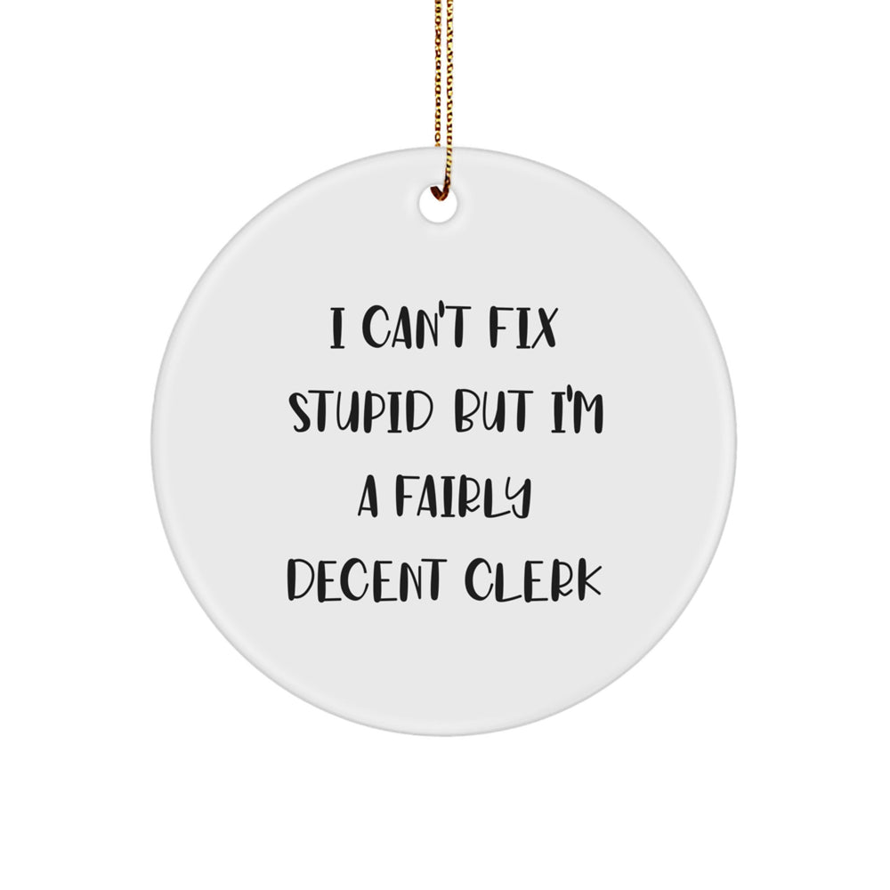 Funny Clerk Gifts - I Can't Fix Stupid But I'm A Fairly Decent Circle Ornament for Christmas - Image 1