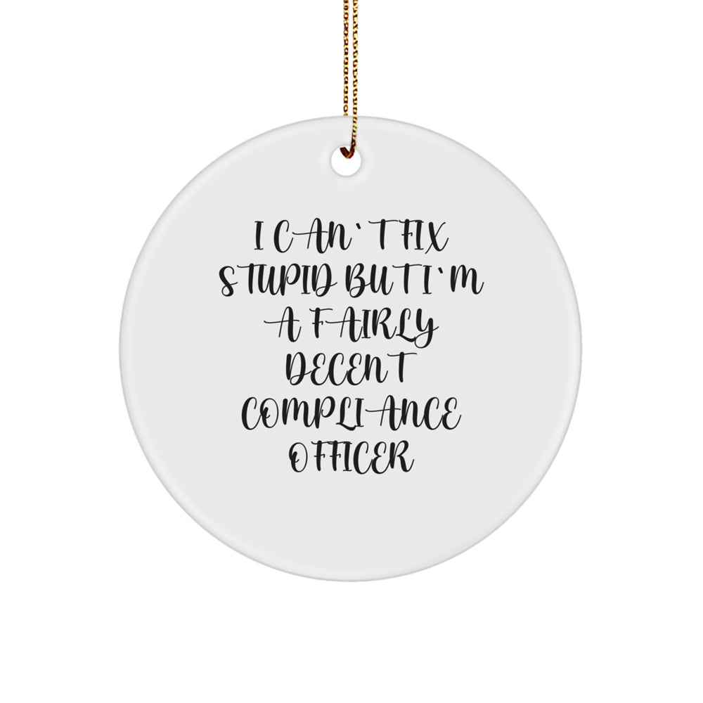 Compliance Officer Gifts from Friends, Compliance Officer Circle Ornament, I Can't Fix Stupid But I'm A Fairly Decent Compliance Officer Funny Quote Christmas Unique Gifts - Image 1