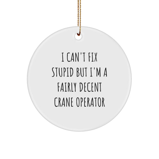Funny Crane Operator Gifts for Men from Friends, Cute Circle Ornament with 'I Can't Fix Stupid But I'm A Fairly Decent Crane Operator' Quote, Christmas Unique Presents - Image 1