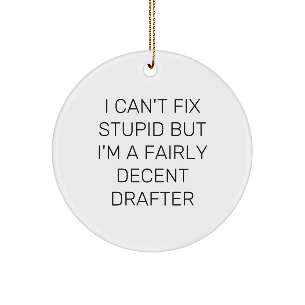 Funny Drafter Circle Ornament Gifts for Men from Friends - I Can't Fix Stupid But I'm A Fairly Decent Drafter - Image 1