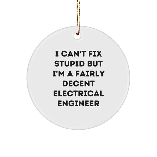 Electrical Engineer Gifts from Men to Friends A Fairly Decent Circle Ornament for Christmas, I Can't Fix Stupid But I'm A Fairly Decent Electrical Engineer - Image 1