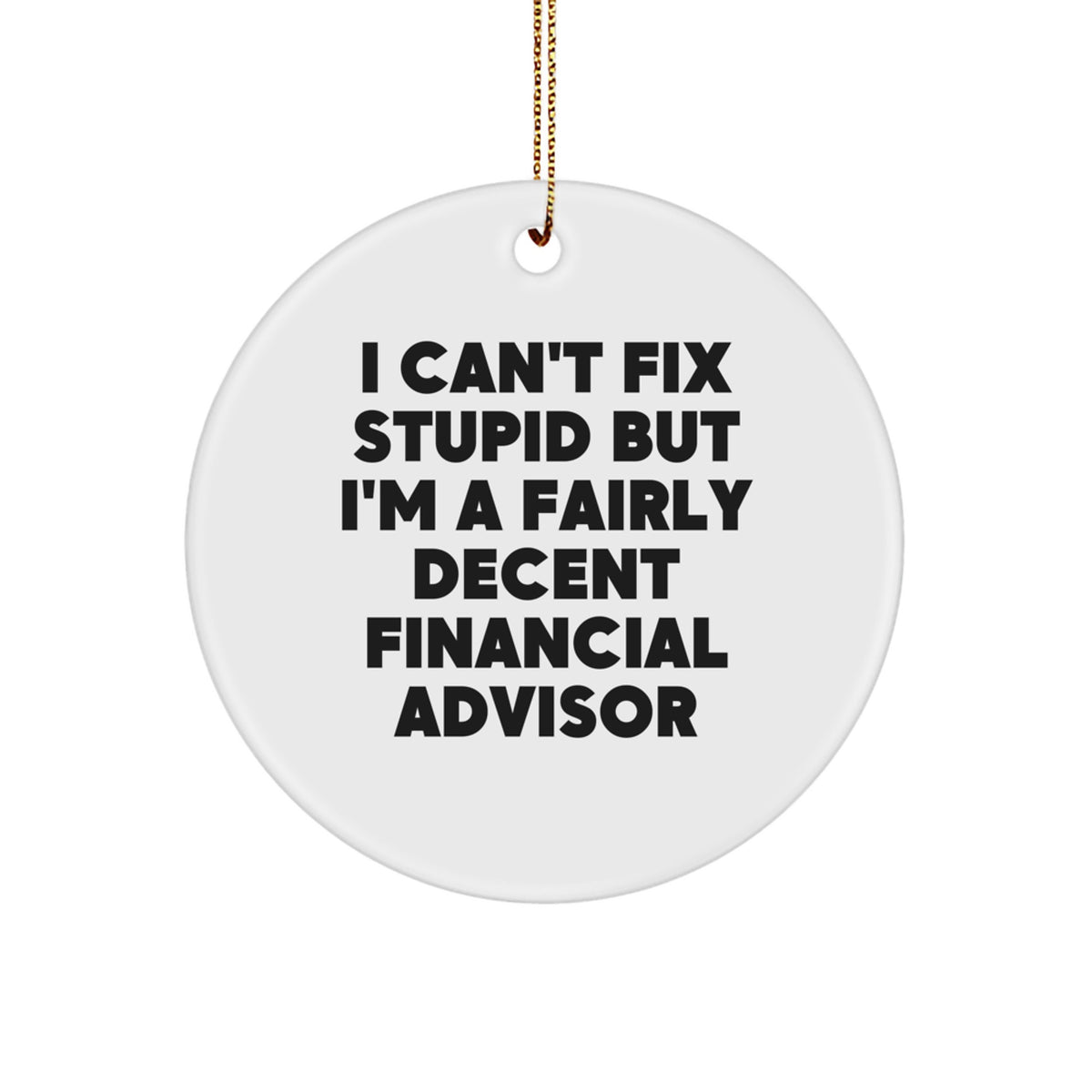 Funny Financial Advisor Gifts from Friends for Christmas - 'I Can't Fix Stupid But I'm A Fairly Decent Financial Advisor' Circle Ornament - Image 1