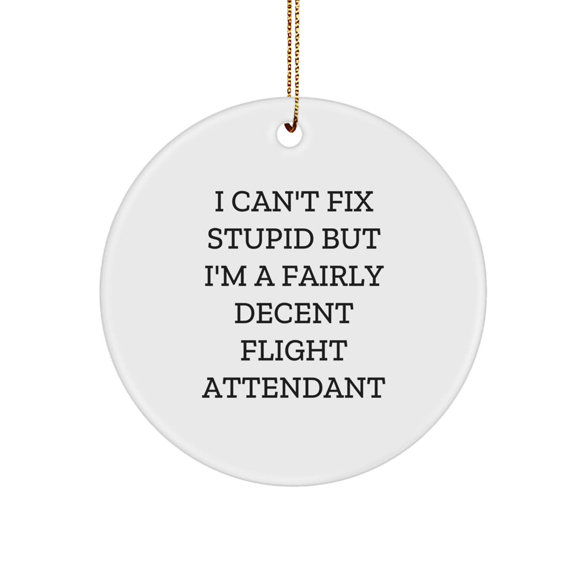 Funny Flight Attendant Gifts, I Can't Fix Stupid But I'm A Fairly Decent Quote Christmas Circle Ornament for Flight Attendant Friends and Family from Men - Image 1