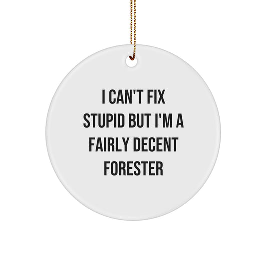 Funny Forester Gifts for Men, Circle Ornament with I Can't Fix Stupid Decent Forester Quote, Christmas Unique Gifts from Friends to Forester - Image 1
