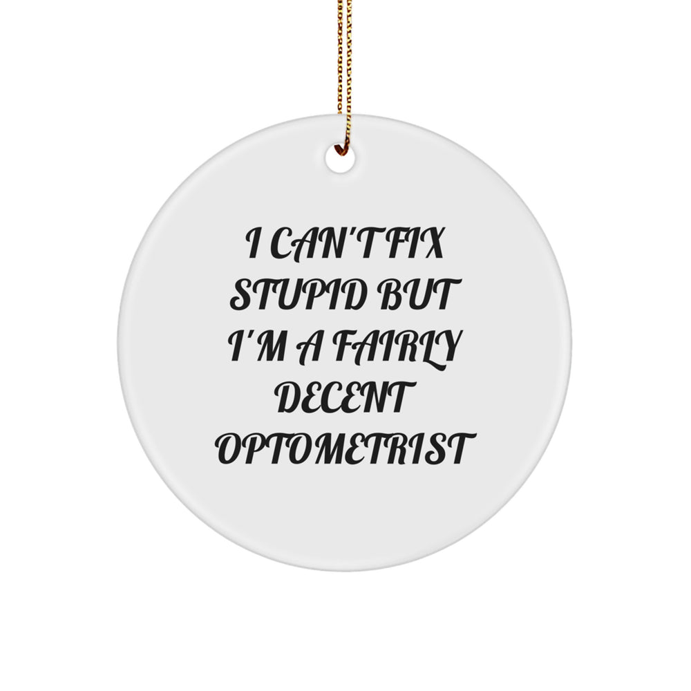 Fairly Decent Optometrist Circle Ornament, Funny Christmas Unique Gift for Optometrist, Gifts from Friends, Optometrist Gifts, I Can't Fix Stupid - Image 1