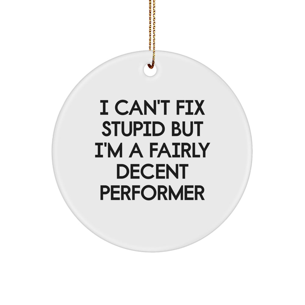 Funny Performer Gifts from Friends for Men I Can't Fix Stupid But I'm A Fairly Decent Performer Circle Ornament - Image 1