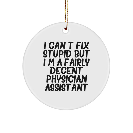 Funny Physician Assistant Gifts, 'I Can't Fix Stupid' Circle Ornament for Christmas - Gifts from Coworkers to Physician Assistant Friends and Family - Image 1