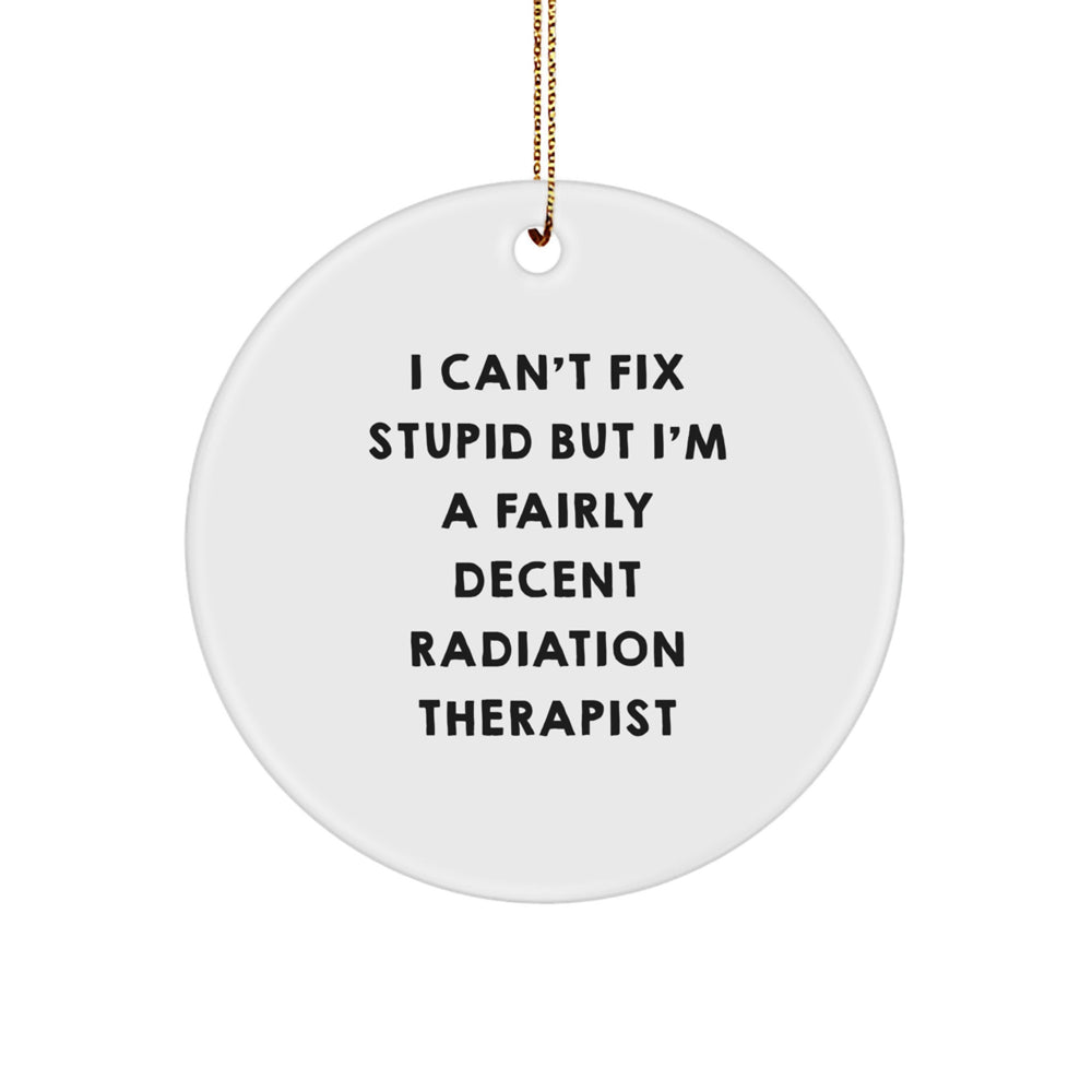 Funny Radiation Therapist Gifts from Friends, A Fairly Decent Circle Ornament for Christmas, I Can't Fix Stupid But... - Image 1