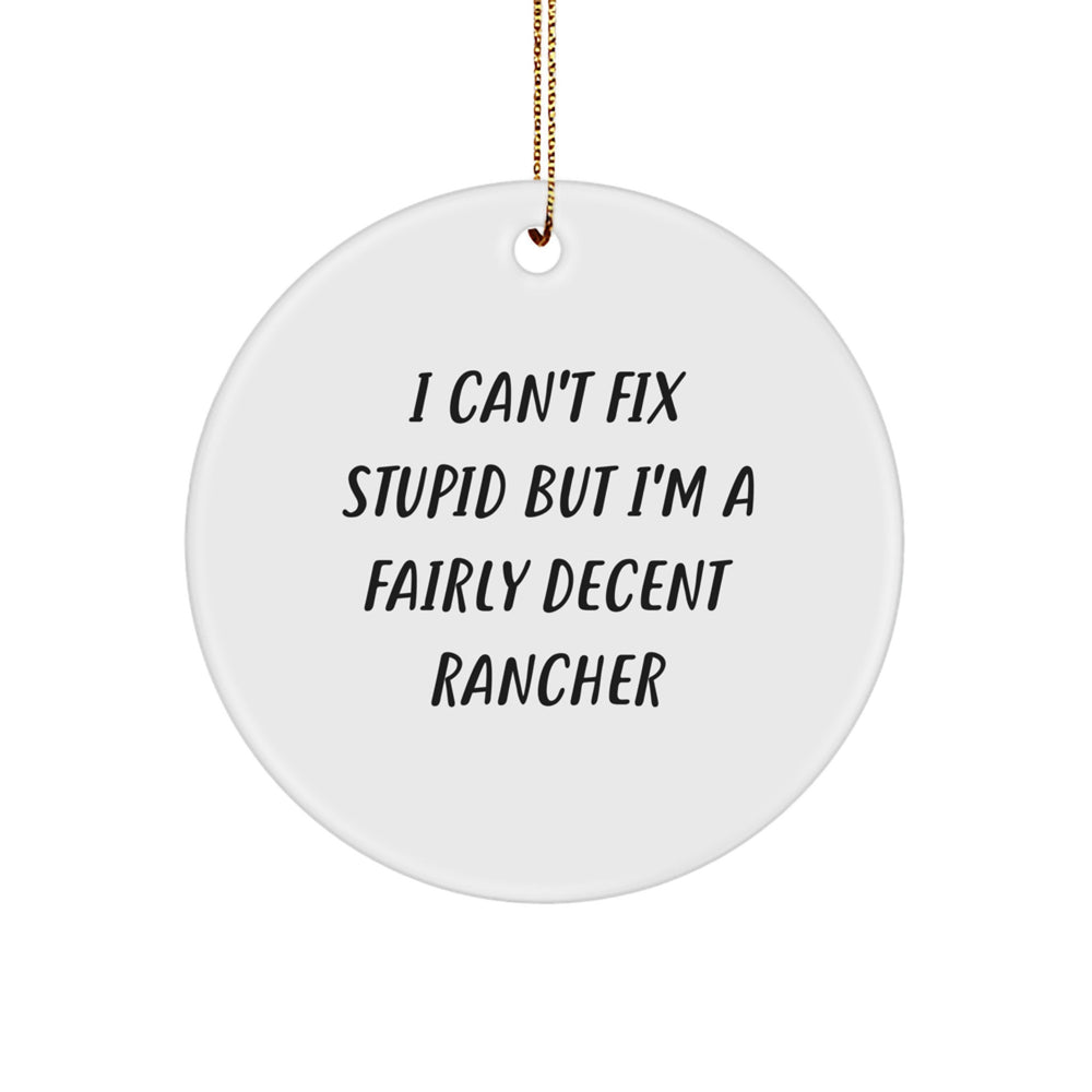 Funny Rancher Gifts for Men, Circle Ornament from Friends, I Can't Fix Stupid But I'm A Fairly Decent Rancher Christmas Unique Gifts - Image 1