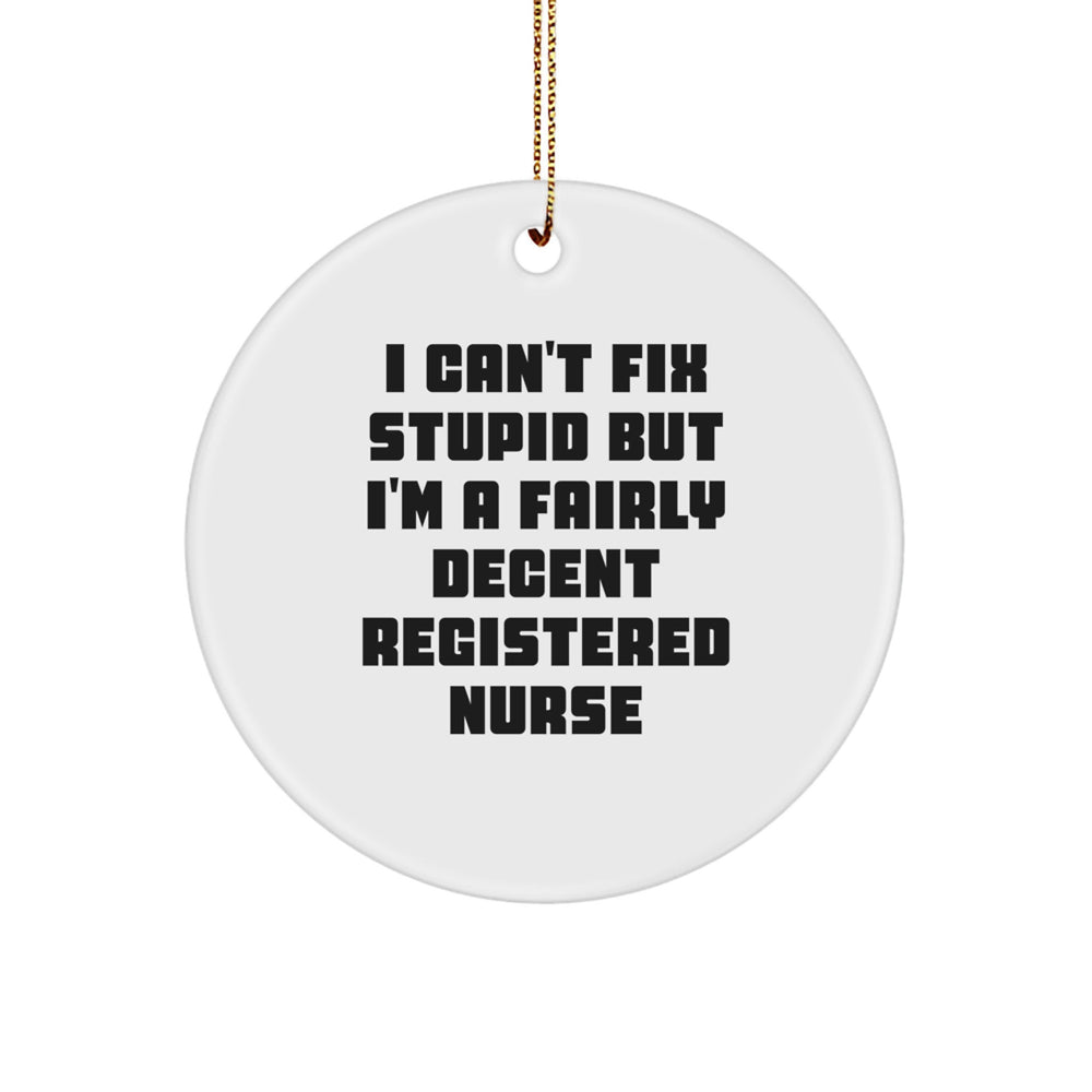 Gifts from Family for a Fairly Decent Registered Nurse Circle Ornament, Funny Quote, Christmas Unique Gifts - Image 1