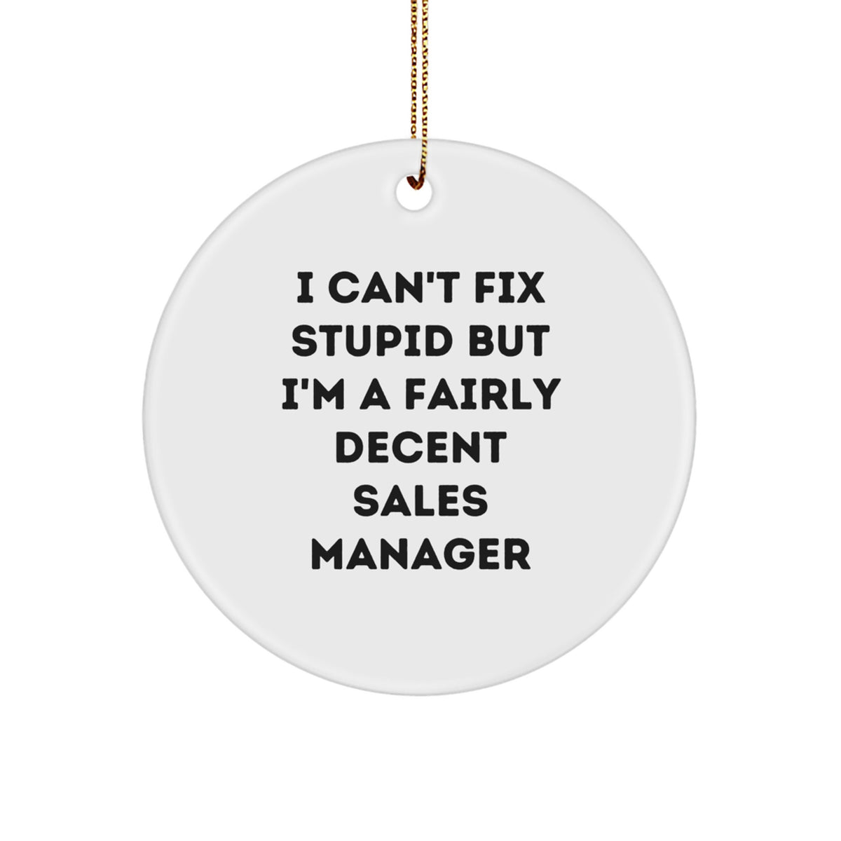 Gifts from Friends for Sales Manager - Funny Circle Ornament, 'I Can't Fix Stupid But I'm A Fairly Decent Sales Manager' Quote, Christmas Unique Gifts - Image 1