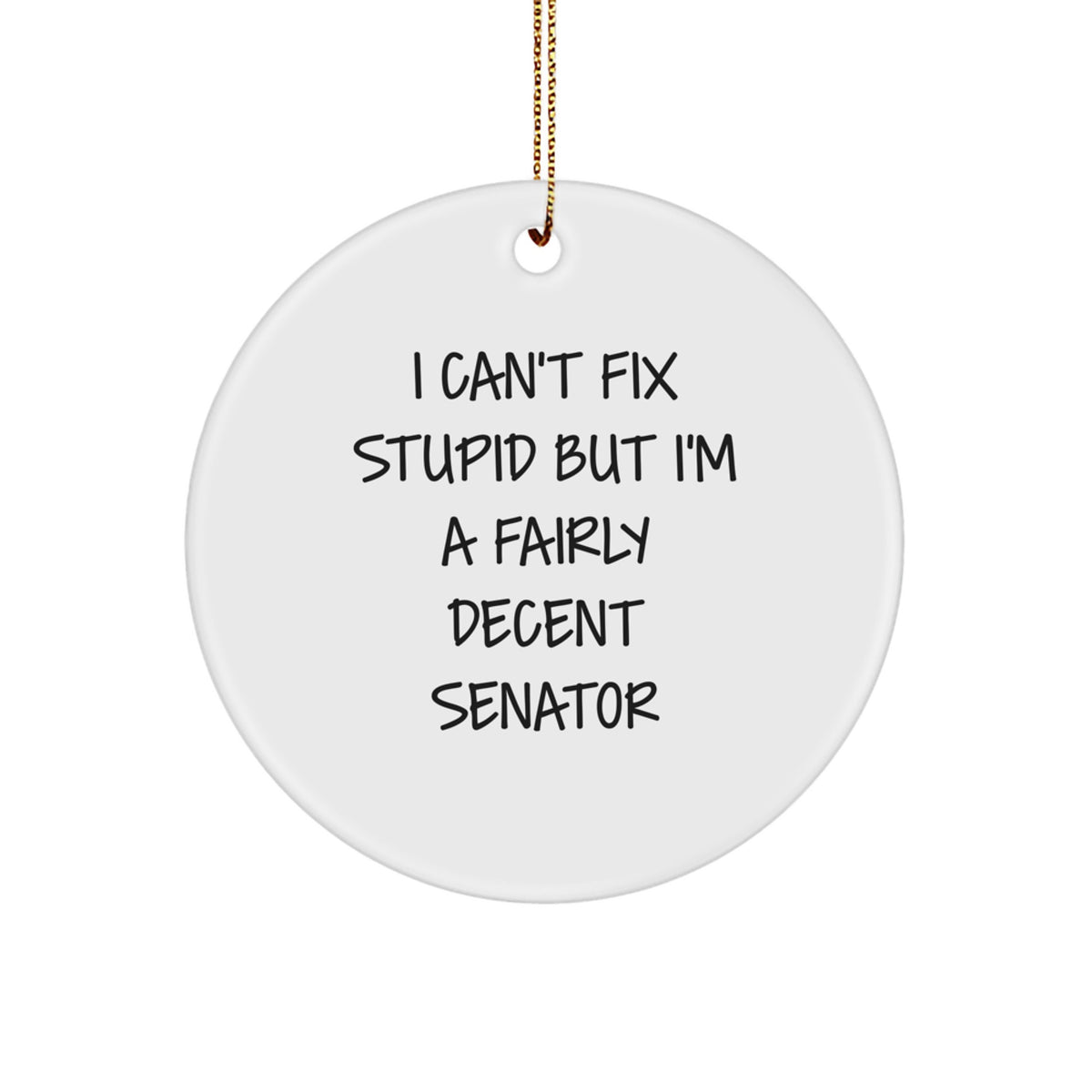 Funny Senator Gifts for Men - I Can't Fix Stupid But I'm A Fairly Decent Senator Circle Ornament, Christmas Unique Gifts from Friends - Image 1