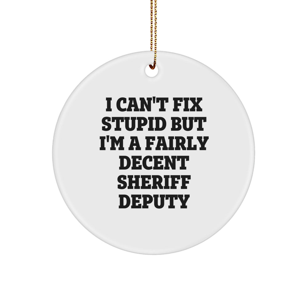 Funny Sheriff Deputy Gifts for Men - 'I Can't Fix Stupid' Christmas Decorations, Sheriff Deputy Circle Ornament for Coworkers, Family, Friends - Image 1