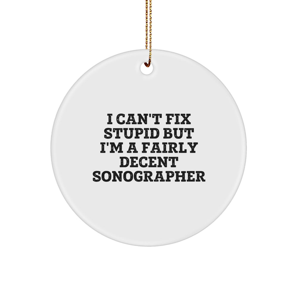 Funny Sonographer Gifts for Him - I Can't Fix Stupid But I'm A Fairly Decent Sonographer - Circle Ornament from Friends - Image 1