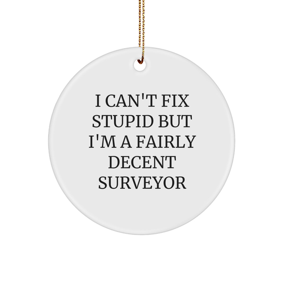 Funny Surveyor Gifts for Men - I Can't Fix Stupid But I'm A Fairly Decent Surveyor Circle Ornament, White, 2.75" x 1/8" x 0.5 oz, Christmas Memorable Presents for Surveyor Friends and Family - Image 1
