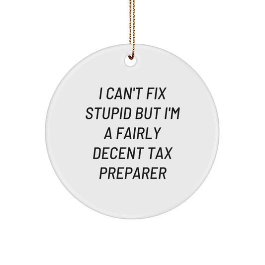 Funny Tax Preparer Gifts from Friends - 'I'm A Fairly Decent Tax Preparer' Christmas Circle Ornament for Women, Men, Coworkers, Family, Friends - Image 1